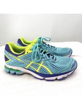 ASICS GT-1000 Running Sneakers T5A7N Blue Yellow Mesh Womens US 7.5
